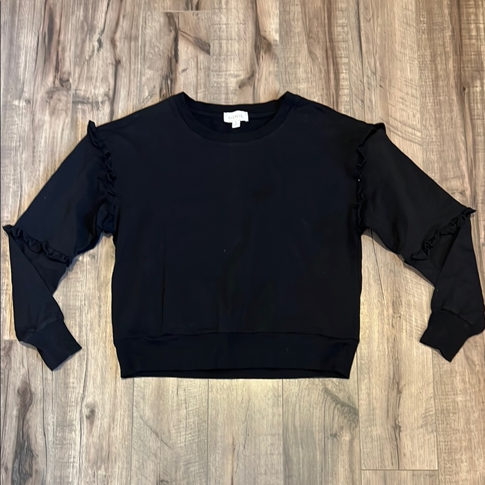 Evereve Black Ruffled Boxy Sweatshirt